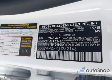 2018 Mercedes-Benz C 300 4Matic from USA, damaged, VIN 55SWF4KBXJU282146